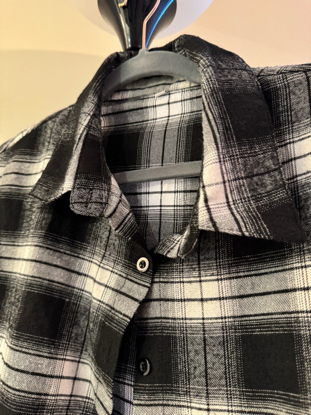 Black White Plaid Oversized Button Up Flannel Shirt